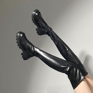 Botas Femininas Acima do Joelho em Couro Microfibra com Sola Grossa Estilo Plataforma para Looks e Roupas de Outono Inverno - Product Image 2