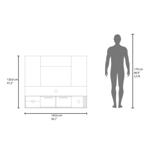 Vance 56 Inch Wide <b>Floating</b> Entertainment Center With Two Cabinets Four Shelves Cable Management Natural Oak White - Product Image 4