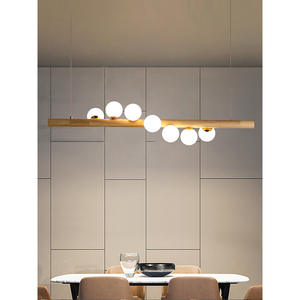 Luminaire suspendu tendance LED de style nordique, luminaire moderne en bois japonais pour salle à manger, lustre en verre, luminaires suspendus - Product Image 2