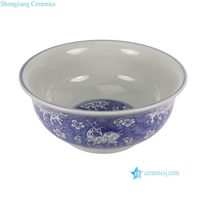 RZTN14-A Grand bol à bord évasé bleu et blanc avec motif d'eau de mer et de cerf, bol en porcelaine chinoise