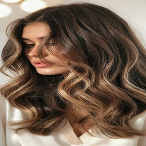 Parrucche di <span class=keywords><strong>capelli</strong></span> umani biondi <span class=keywords><strong>caramello</strong></span> con riflessi marroni a strati, ondulate, con frontale in pizzo indiano grezzo 13x6 - Product Image 6