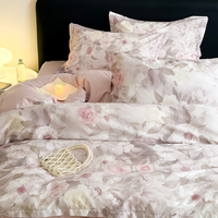 Parure de lit florale en satin 100 % coton 300 fils/cm², 4 pièces, toucher soyeux et nuageux, imprimé numérique HD, toutes saisons