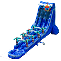Toboggan aquatique gonflable à double voie Heavy Duty 22FT Blue Paradise Palm Tree Playground pour les carnavals d'été et la location de fêtes dans la cour