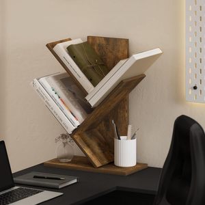 Luxury Assembly Tree Shaped <strong>Wooden</strong> <strong>Shelf</strong> for Book <strong>3</strong>-<strong>Tier</strong> Countertop Black Walnut Wood Tree Bookcase - Product Image 1