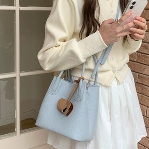 Korean Style Tote Bag Fog Blue Horizontal <b>Square</b> Magnetic Buckle Zippered Pocket Everyday Outfits Spring 2025 - Product Image 3