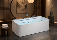 Bain à remous rectangulaire moderne portable en acrylique blanc, autoportant, avec fonction massage, douche combinée intégrée, garantie 5 ans