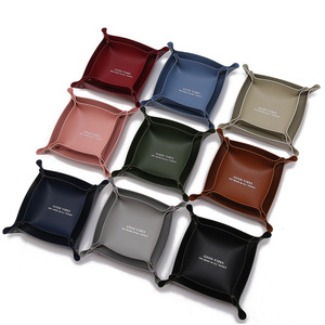Plateau de rangement minimaliste de style nordique en cuir PU, carré, pliable, organisateur de bureau avec logo pour articles divers - Product Image 1