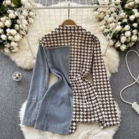 Europe et les états-unis femmes Senior sens du costume épissage irrégulier Denim Blouse veste femme