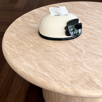 Table basse en travertin naturel OEM ODM, base cylindrique stable, table d'appoint en travertin pour salon moderne, décoration intérieure crème