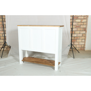 Comptoir de bar Muro en bois blanc et naturel avec portes coulissantes et étagères de rangement pour vin - Product Image 4