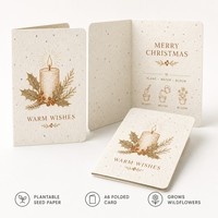 Carte de Noël en papier semence avec bougie, motif houx, pour des vœux festifs chaleureux et douillets, vente en gros, carte bougie plantable A6