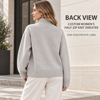 Pull en maille texturé à col montant et demi-zip pour femme, coupe décontractée, idéal pour un look quotidien