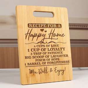 Recette Happy New Home Planche à découper en bambou <span class=keywords><strong>Cadeau</strong></span> de pendaison de crémaillère pour les nouveaux propriétaires Première maison Nouvelle maison ou <span class=keywords><strong>appartement</strong></span> - Product Image 1