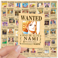 50 unids/bolsa Anime Luffy Wanted Poster estilo pegatinas extraíbles a prueba de agua