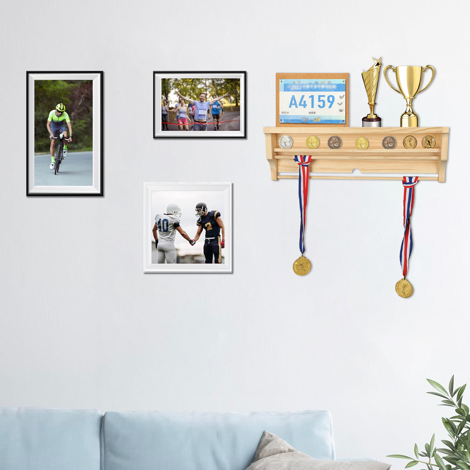 Porte-médailles Mural VAILANTES - En Bois Solide, Effet 3D, Jusqu'à 70 Médailles - Noir, Pour Sportifs, Cintre Décoratif
