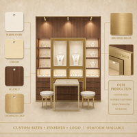 Vitrine à bijoux en marbre blanc sculpté doré, vitrine européenne en aluminium avec verre incurvé et éclairage LED, taille personnalisée pour boutique de détail
