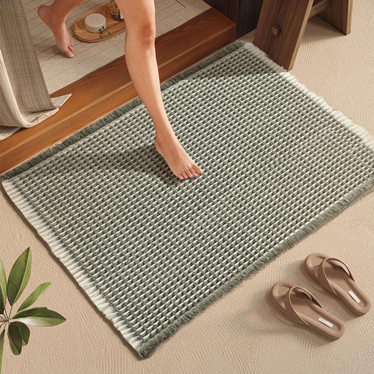 Cuadrado con Borlas - Verde y Blanco