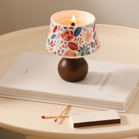 Abat-jour en céramique à motif floral vintage, bougie d'aromathérapie, support rond en bois massif pour l'éclairage d'ambiance de la chambre