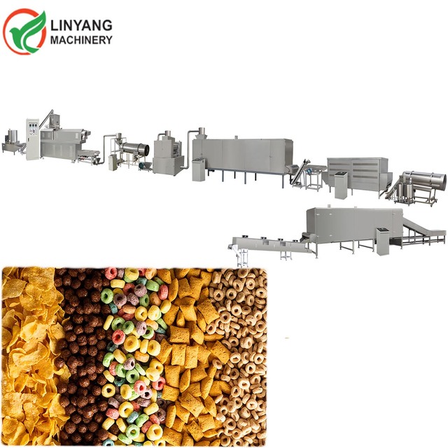 Stainless Steel Automatic Cornflakes Extruder Flaking Machine Breakfast Cereal Corn Snacks Production Line