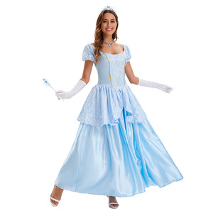 Vestido de princesa Cenicienta, vestido largo azul con guantes, disfraz de Cosplay para mujer adulta, talla grande - Product Image 5