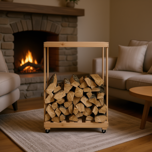 Support pour bûches en bois massif de pin 30,1x15,7x42,5 avec roulettes, meuble de salon - Product Image 2