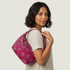 Bolso Bandana Clásico Blanco y Negro, Bolso de Hombro con Diseño Paisley, Bolso Hobo <span class=keywords><strong>Vintage</strong></span> en Forma de Media Luna para Compras y Viajes - Product Image 1