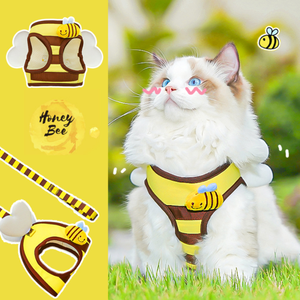 Ensemble laisse et harnais pour chien en polyester, motif abeille de dessin animé, réglable, équipement de promenade en extérieur pour petits chiens, accessoires pour animaux de compagnie - Product Image 2