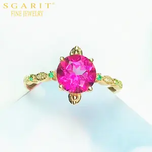 SGARIT hot sale streetwear single gemstone jewelry 18k gold girl finger ring natural pink topaz gemstone ring