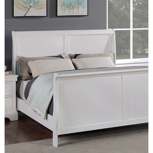 Lit moderne de haute qualité, taille Queen, design traîneau, avec cadre en contreplaqué écologique et durable, lit moelleux, couleur blanche - Product Image 1