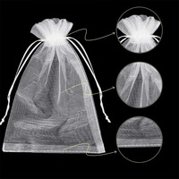 Recyclable Argent Bleu Rose Blanc Emballage Cadeau Bonbons Cordon ruban Pochette Organza Sac Avec Taille Personnalisée Logo Couleur
