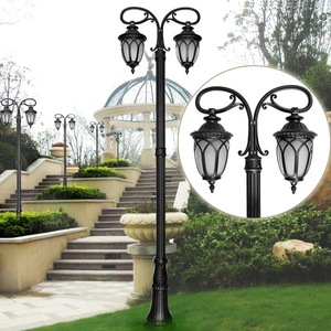 Lampadaire de jardin extérieur en fer avec abat-jour en verre LED, lumière blanc chaud 2700K, IP66, ampoule A19 non amovible, AC 220V, détecteur de mouvement, alimenté par énergie solaire - Product Image 3