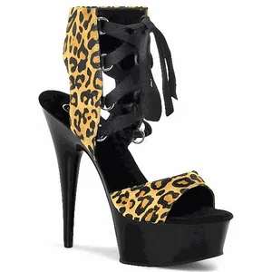 Ankle Strap Thin heel 6Inch platform Leopard Print pole dance Sexy Fetish 15cm high heels banquet party shoes large sandals