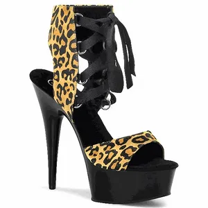 Correa en el tobillo Tacón fino Plataforma de 6 pulgadas Estampado de leopardo Baile en barra Fetiche sexy Tacones altos de 15cm Zapatos de fiesta para banquetes Sandalias grandes - Product Image 1