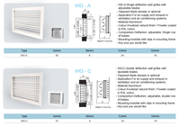 Grille d'air à double déviation en aluminium avec amortisseur Diffuseur d'air réglable