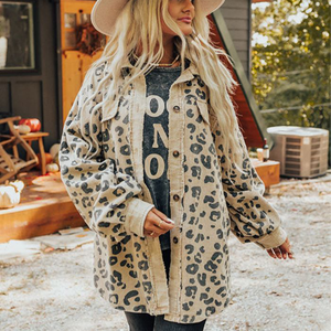 Vêtement vintage en <span class=keywords><strong>velours</strong></span> côtelé à imprimé vache occidental en gros, <span class=keywords><strong>veste</strong></span> shacket pour femmes - Product Image 5
