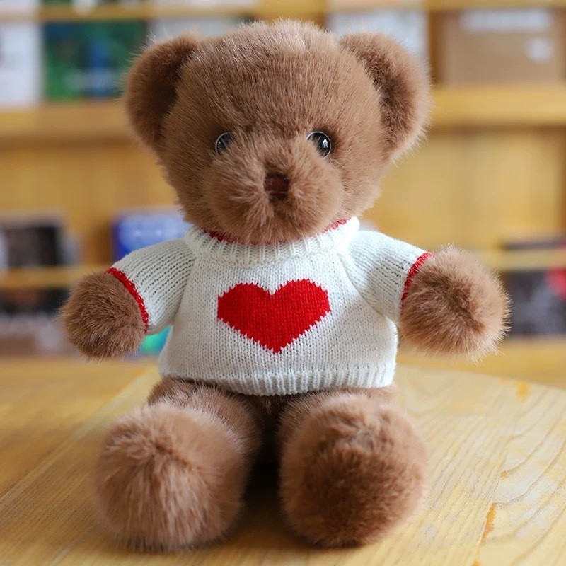 Eyelid bear-brown bear white heart sweater