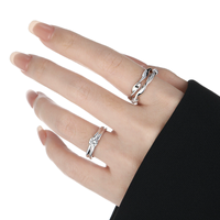 Bague à nœud creux double couche pour femme, argent pur S925 irrégulier, personnalité de niche, motif torsadé, bague en argent