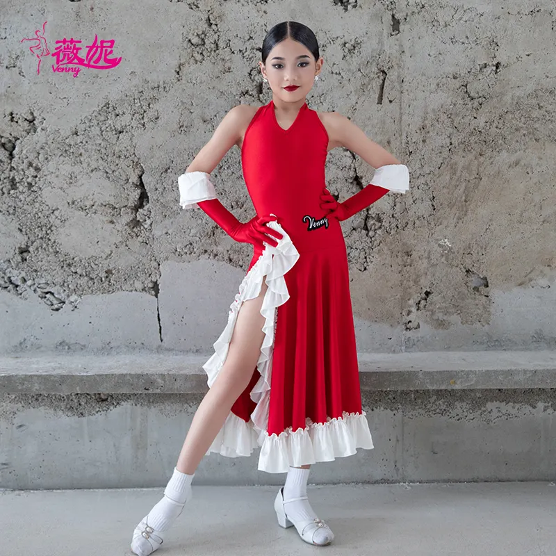 1 bambina elogia il vestito danzante Patchwork senza maniche con orlo asimmetrico vestito moderno di danza lirica