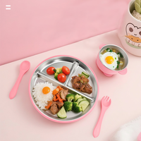 Assiette pour enfants Eversoul en acier inoxydable avec base antidérapante à ventouse, 3 compartiments, ensemble d'alimentation pour bébé, ensemble de vaisselle pour enfants