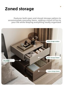 Comodino a blocco flottante stile <span class=keywords><strong>casa</strong></span>, design minimalista italiano, illuminazione integrata, lusso discreto, contenitore in legno di alta gamma per camera da letto padronale - Product Image 4