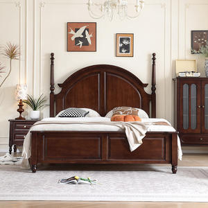 <span class=keywords><strong>Lit</strong></span> <span class=keywords><strong>double</strong></span> en bois de noyer massif de style américain 1,8 m <span class=keywords><strong>Lit</strong></span> de rangement haut rétro noir pour la chambre principale ou les petits appartements - Product Image 2