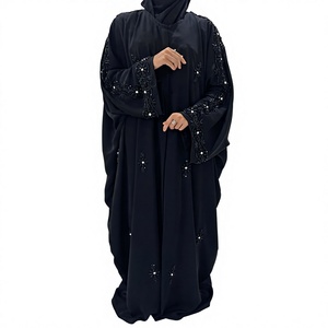 Black Embroidered Palm Tree Turkish Style Lightweight Breathable V Neck <b>Abaya</b> Women Ankle Length Long Sleeve Modest Dress Winter - Product Image 6