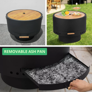 Foyer rond sans fumée de 23 pouces et bol en acier à bois avec couvercle en bambou pour jardin extérieur et chauffage de terrasse - Product Image 3