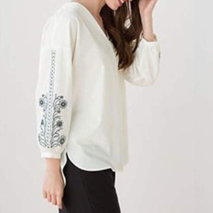 Di modo Del Ricamo Bolla Con Scollo A V Manica <span class=keywords><strong>Lunga</strong></span> <span class=keywords><strong>Camicia</strong></span> delle Donne di Autunno - Product Image 4