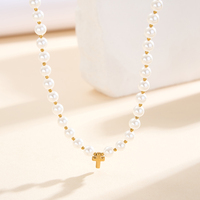 Collier en gros tendance avec pendentif croix dorée, perles faites à la main en acier inoxydable pour femme, accessoires de bijoux