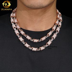 Hip Hop nuevo estilo 12mm alambre peluquero Moissanite diamante <span class=keywords><strong>cadena</strong></span> de eslabones cubanos collar de oro rosa para hombres - Product Image 6