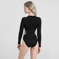 Combinaison de plongée en néoprène pour femme, couleur unie, manches longues, avec fermeture éclair sur la poitrine, coupe ajustée, une pièce, pour le surf et la plongée