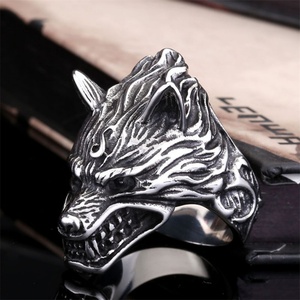 Anillo de Dedo de Acero Inoxidable con Cabeza de Lobo, Estilo Vikingo Nórdico, para Hombre - Product Image 1