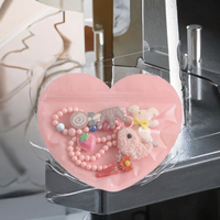 MOQ 100 pièces, sacs d'emballage pour bonbons en PP recyclable imprimés sur mesure, en forme de cœur rose, pour la Saint-Valentin, avec fermeture éclair, auto-scellants, sacs alimentaires