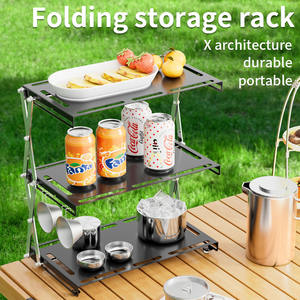 Folding Three Tier Storage Shelf Black Rectangle Foldable Standing Type For Outdoor Camping Cafe Use Antibacterial Moisture - Product Image 5
